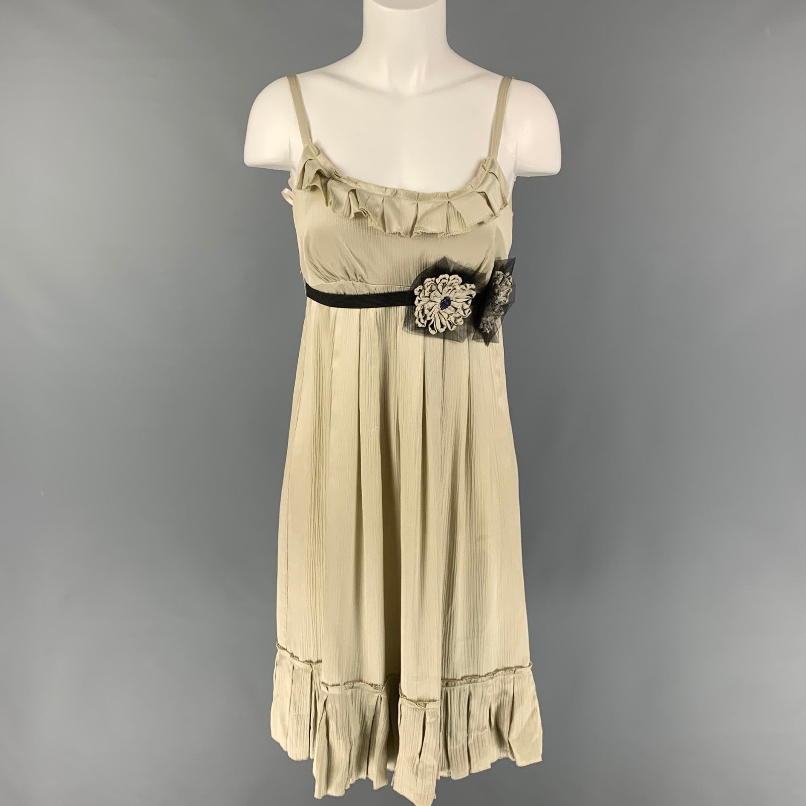 Vera Wang Size 6 Moss Silk Ribbed Spaghetti Straps Cocktail Dress